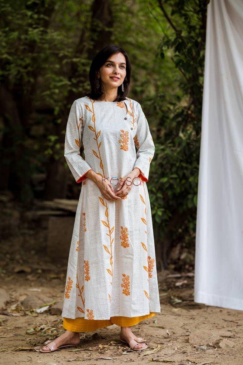Image for Mustard Grey A Line Kurta Front