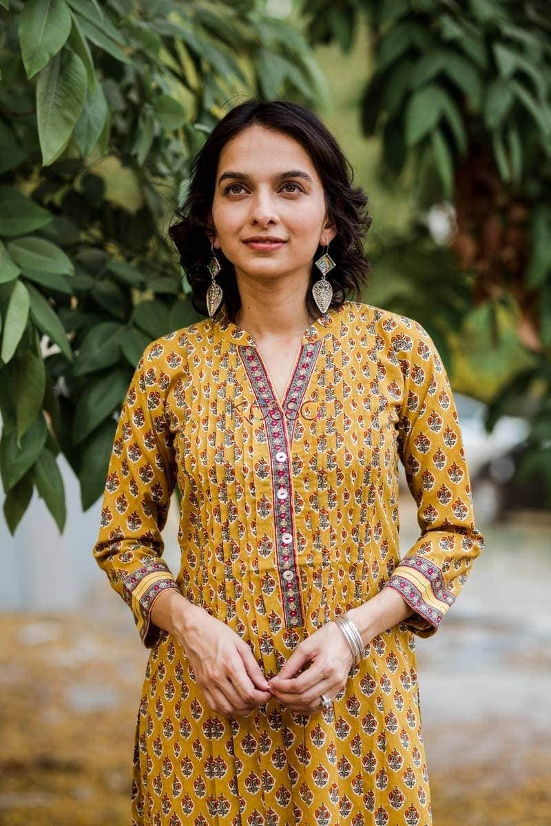 Image for Mustard Printex Kurta Closeup