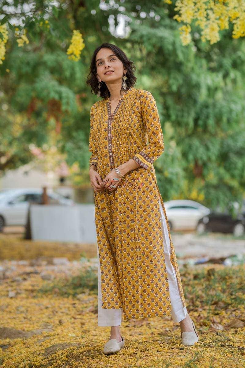 Image for Mustard Printex Kurta Front 2