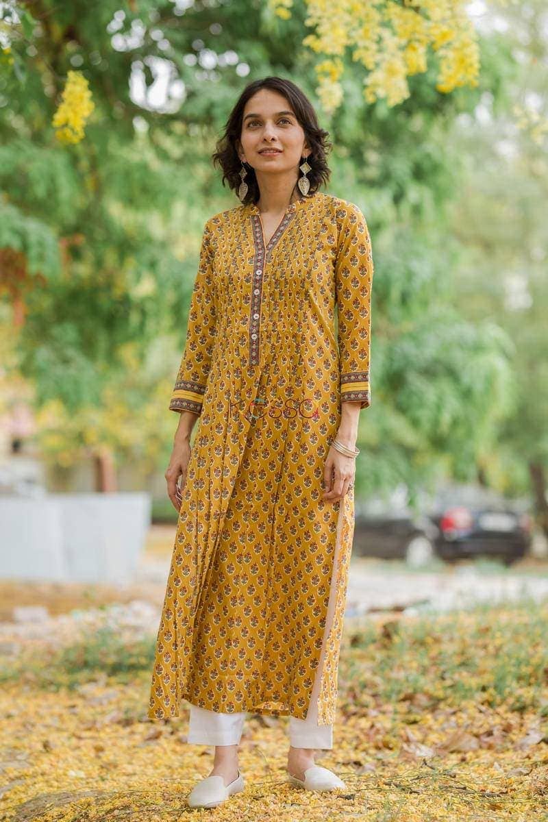 Image for Mustard Printex Kurta Front