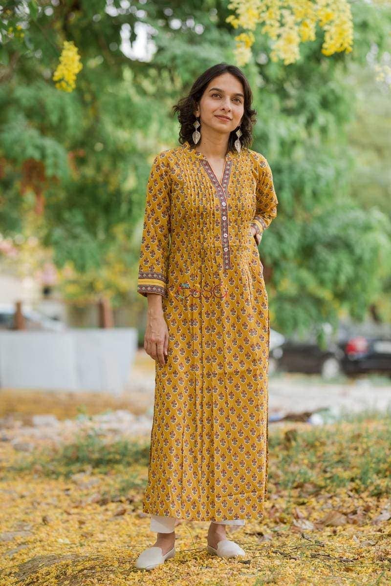 Image for Mustard Printex Kurta Side