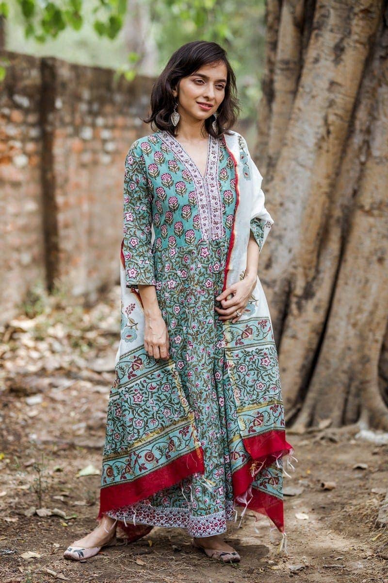 Image for Turquoise Kurta With Chanderi Dupatta