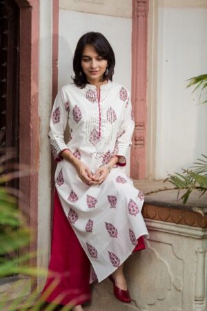 Image for White Block Print Gotta Kurta Featured