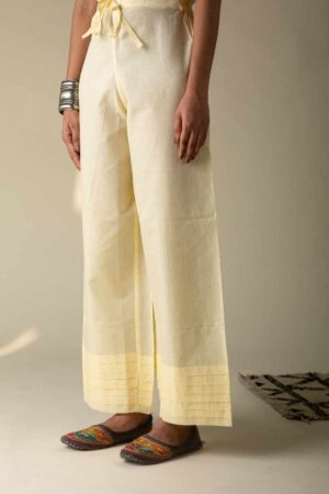 Image for Kusvaa Eapalazzo02 Cotton Pleated Palazzo Lightyellow Front New