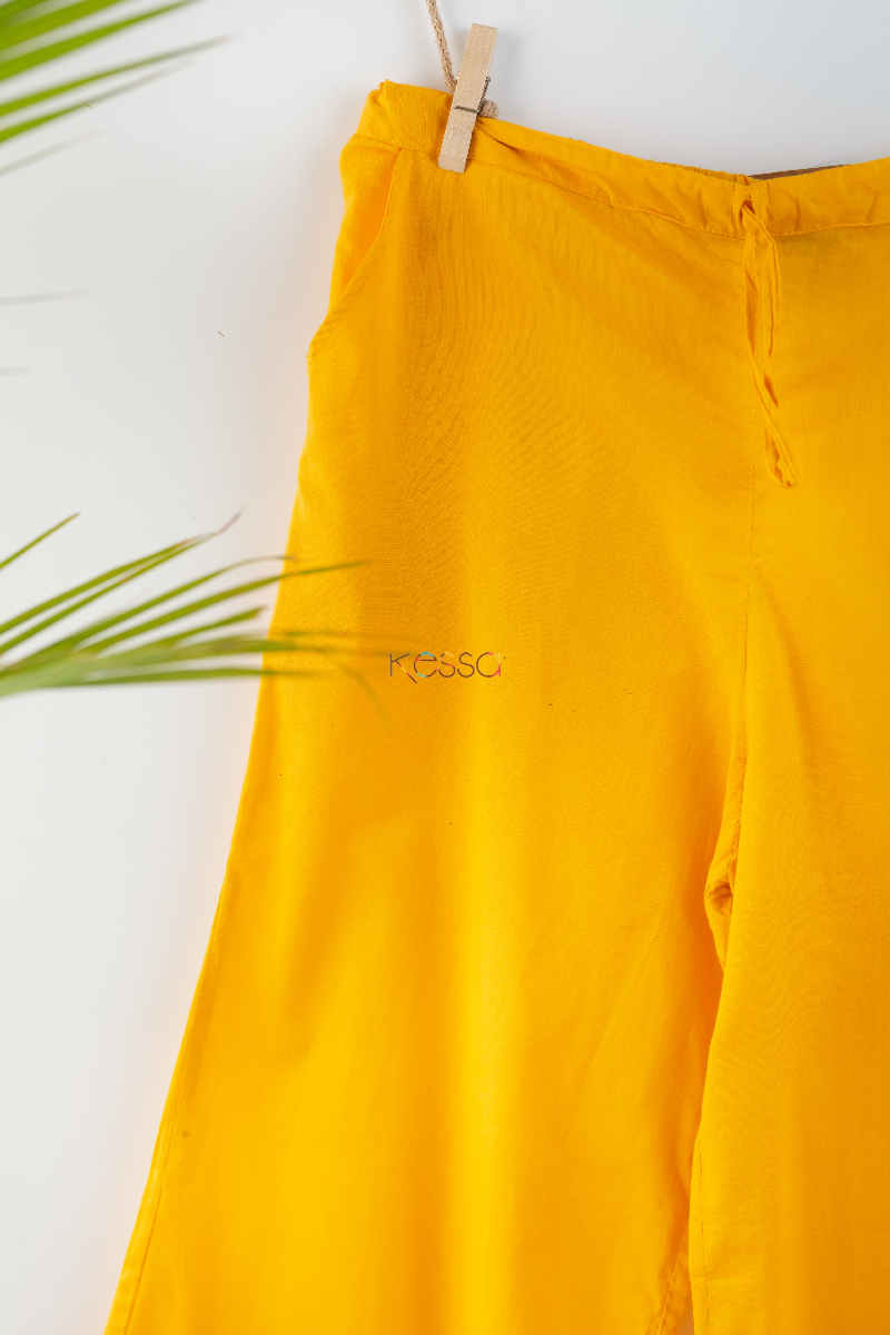 Image for Kusvaa Eapalazzo02 Pleated Palazzo With Pocket Elasticated Waist 1 Closeup Mustard