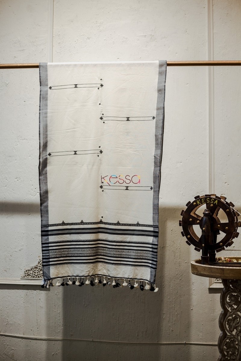 Image for Kusa04 Monochromatic Stripe Bhujodi Stole Front