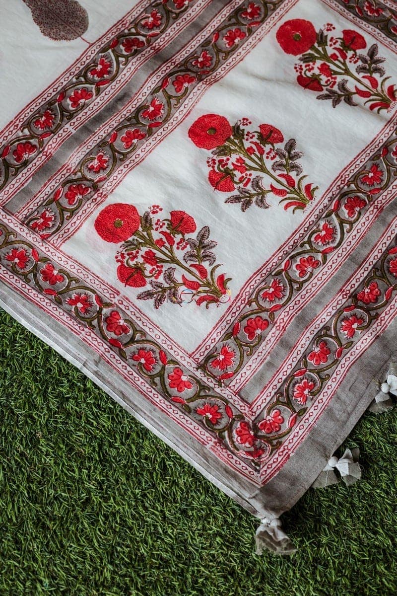 Image for Kusvaa Kjs12 Grey Crimsom Mughal Handblock Motif Stole Side