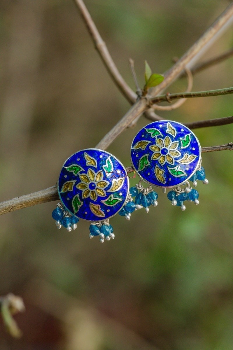 Image for Kusvaa Kusum Km06 Royal Blue Jade Meenakari Studs
