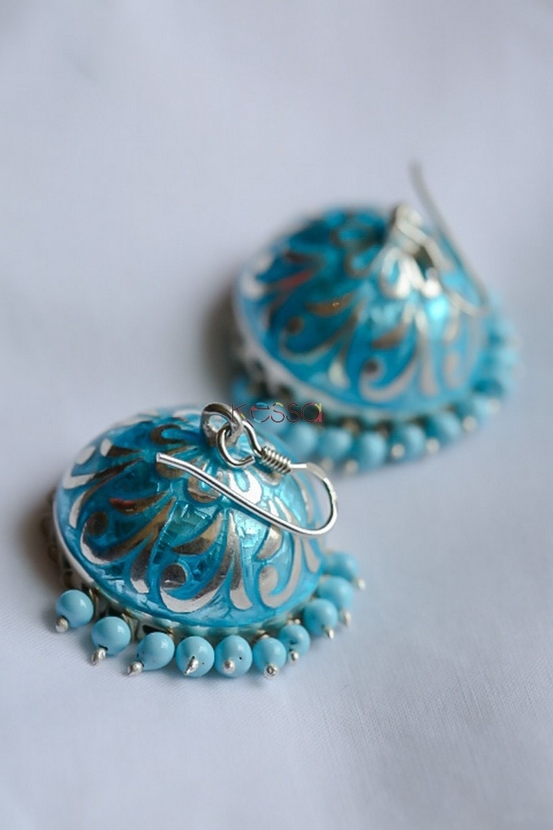 Image for Kusvaa Kusum Km07 Aqua Meenakari Jhumki 1
