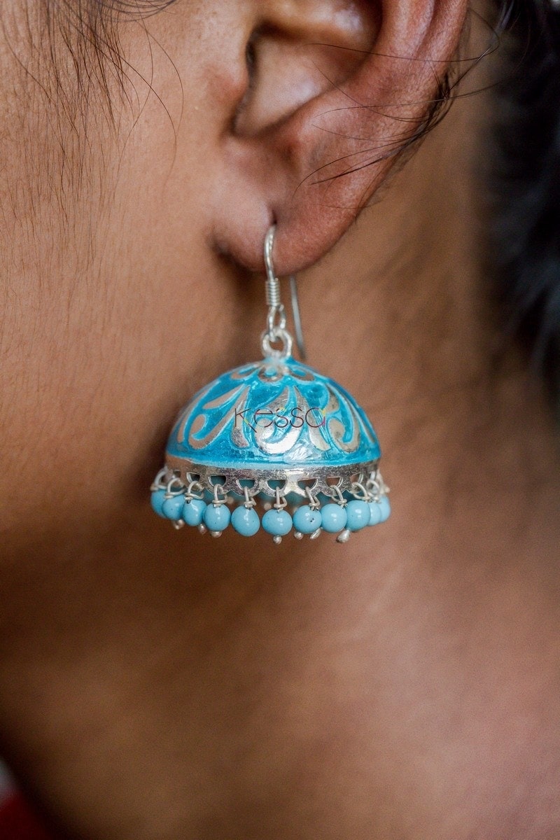 Image for Kusvaa Kusum Km07 Aqua Meenakari Jhumki 2