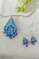 Image for Kusvaa Kusum Km12 Aqua Royal Blue Kite Meenakari Pendant Earrings Set 2