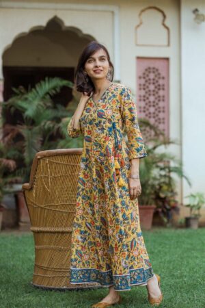 Image for Kusvaa Sr58 Yellow Blue Jaal Dress Featured