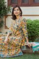 Image for Kusvaa Sr58 Yellow Blue Jaal Dress Side