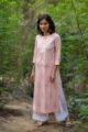 Image for Kusvaa Taf10 Salmon Pink Gold White Printed Kurta Side