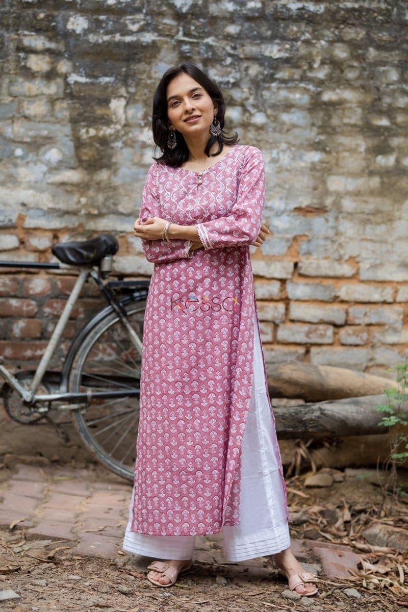 Image for Kusvaa Wa283a Pearly Purple Handblock Straight Fit Kurta Featured