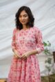 Image for Kusvaa Ws438 Peach Floral Leheriya Kalidaar Kurta Closeup 2