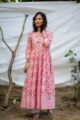 Image for Kusvaa Ws438 Peach Floral Leheriya Kalidaar Kurta Front 1