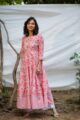 Image for Kusvaa Ws438 Peach Floral Leheriya Kalidaar Kurta Side 1