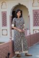 Image for Kusvaa Ws442 Black Cream Phool Jaal Kurta With Stripe Pants Front 2