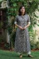 Image for Kusvaa Ws442 Black Cream Phool Jaal Kurta With Stripe Pants Front 3