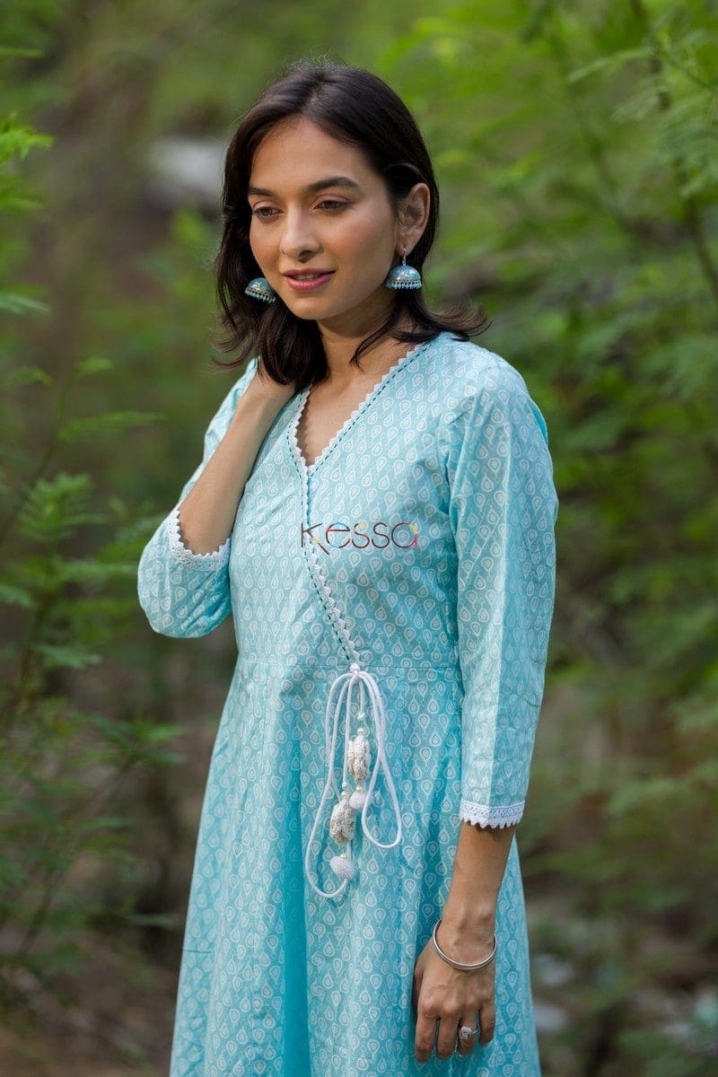 Image for Kusvaa Ws445 Baby Blue A Line Kurta Pant Set Closeup