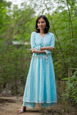 Image for Kusvaa Ws445 Baby Blue A Line Kurta Pant Set Featured