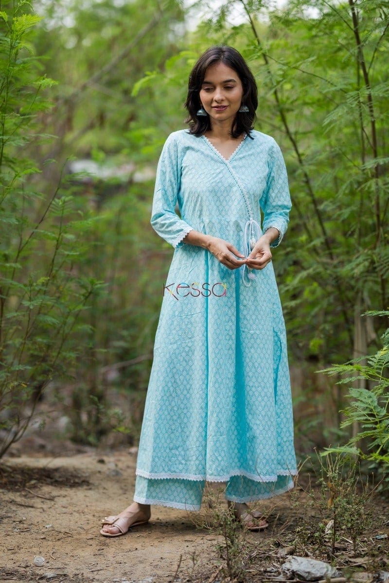 Image for Kusvaa Ws445 Baby Blue A Line Kurta Pant Set Front