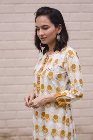 Image for Regular Wear Cream Yellow Kurta Closeup