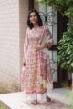 Image for Kuoj76 Lime Green Pink Handblock Kurta With Dupatta Side