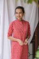 Image for Kusvaa Taf11 Coral Pink Straight Fit Kurta Closeup