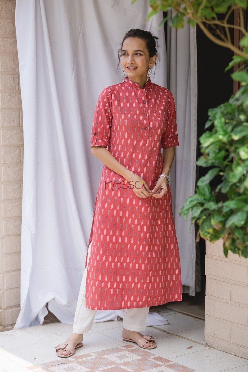 Image for Kusvaa Taf11 Coral Pink Straight Fit Kurta Featured