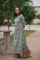 Image for Kusvaa Wa285a Paradise Green Hand Block Kurta With Chevron Pants Side