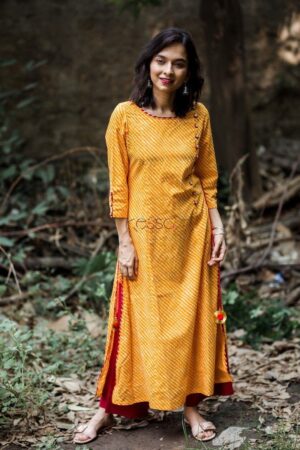 Image for Kusvaa Ws447 Tangerine Double Leheriya Kurta With Tassels Featured