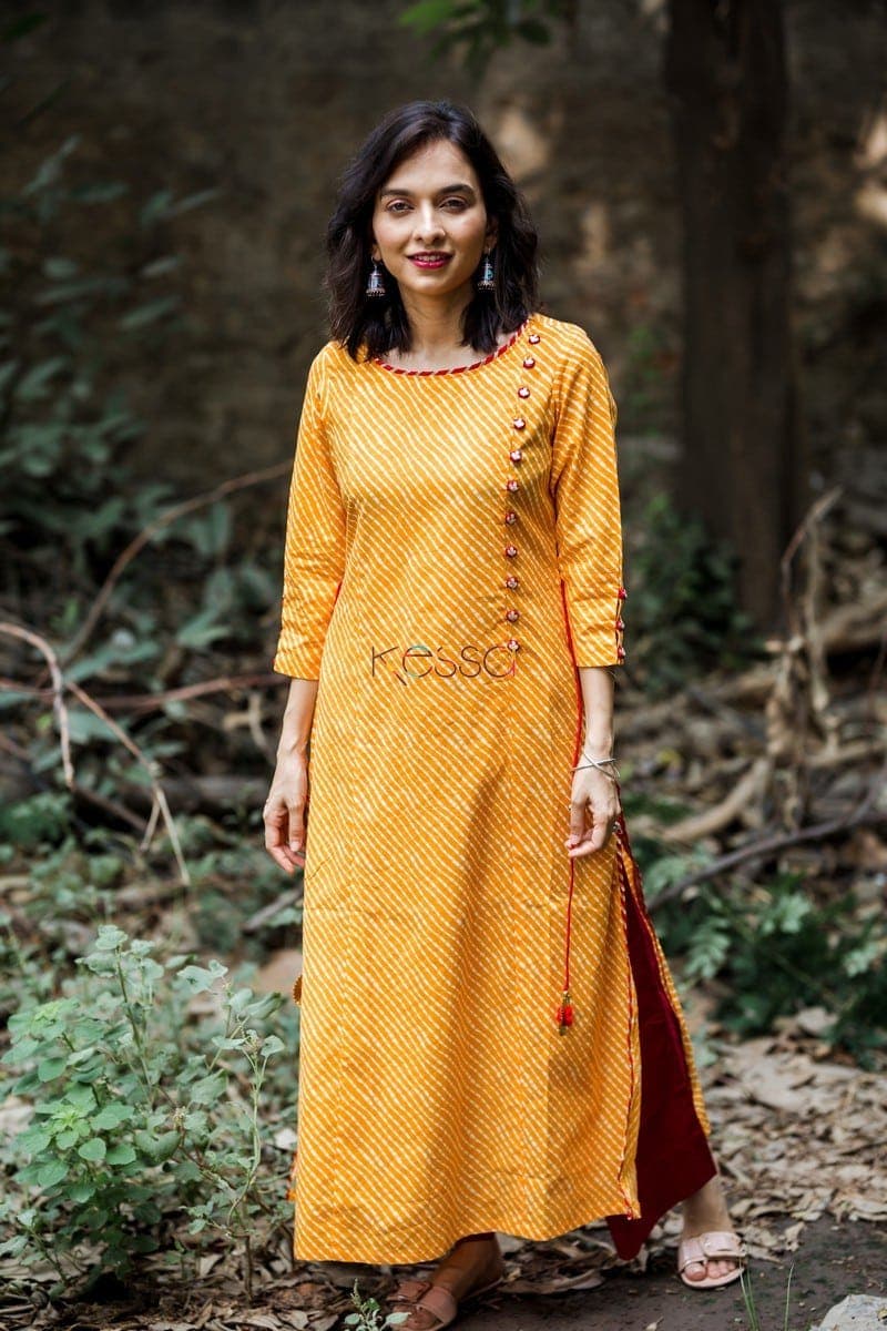 Image for Kusvaa Ws447 Tangerine Double Leheriya Kurta With Tassels Front