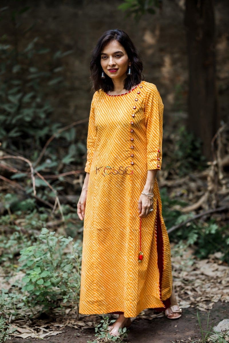 Image for Kusvaa Ws447 Tangerine Double Leheriya Kurta With Tassels Side