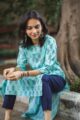 Image for Taf12 Electric Blue Handblock Kurta Closeup