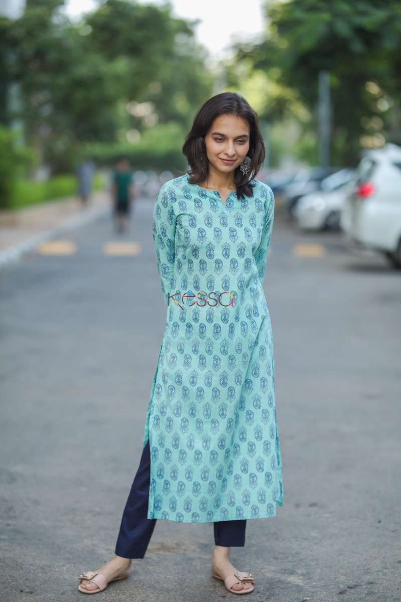 Image for Taf12 Electric Blue Handblock Kurta Featured