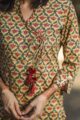 Image for Ws457 Laguna Yellow Handblock Kurta Pant Set Closeup 2