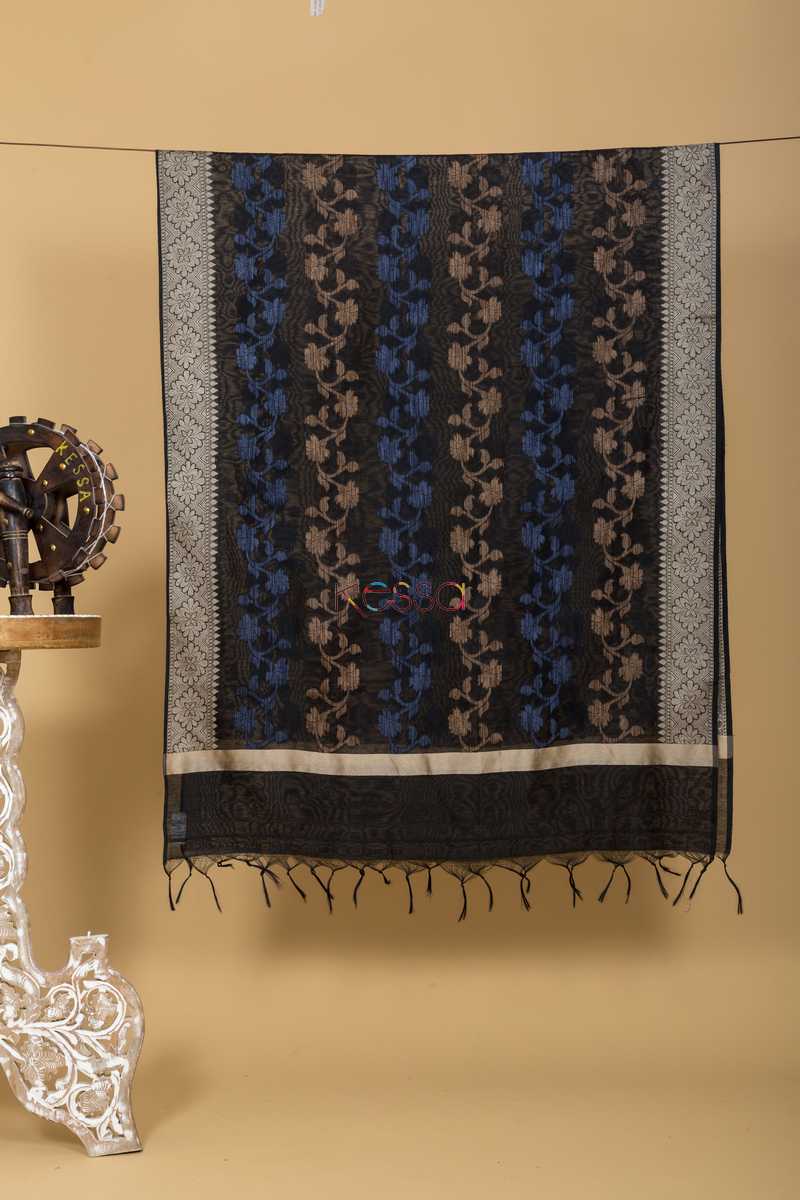 Image for Kudu Black Cream And Blue Banarasi Dupatta Featured