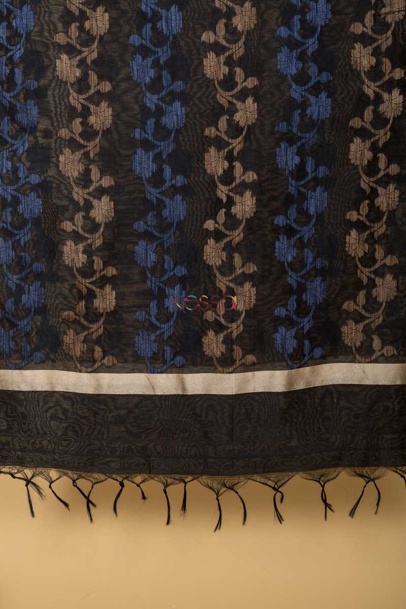 Image for Kudu Black Cream And Blue Banarasi Dupatta Front