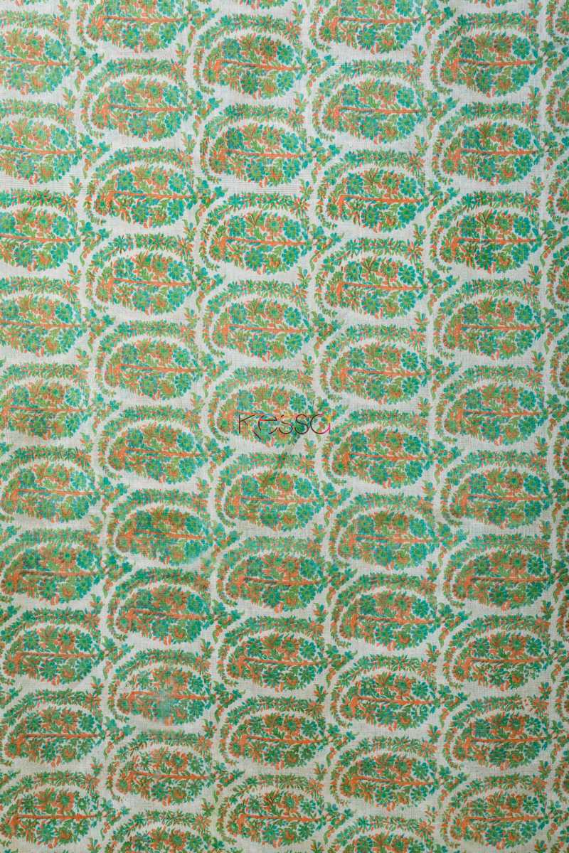Image for Kudu Green Paisely Tussar Dupatta Closeup