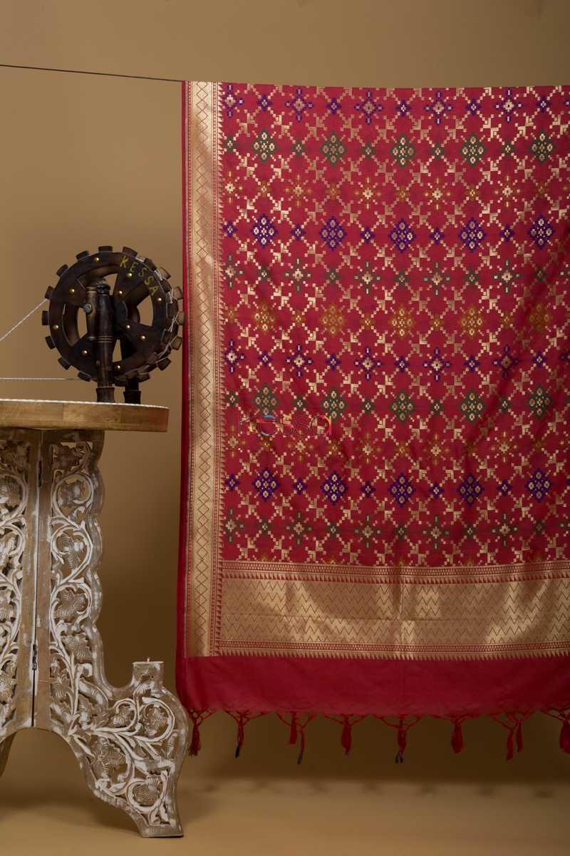 Image for Kusvaa Kudu47 Magenta Patola Dupatta Front