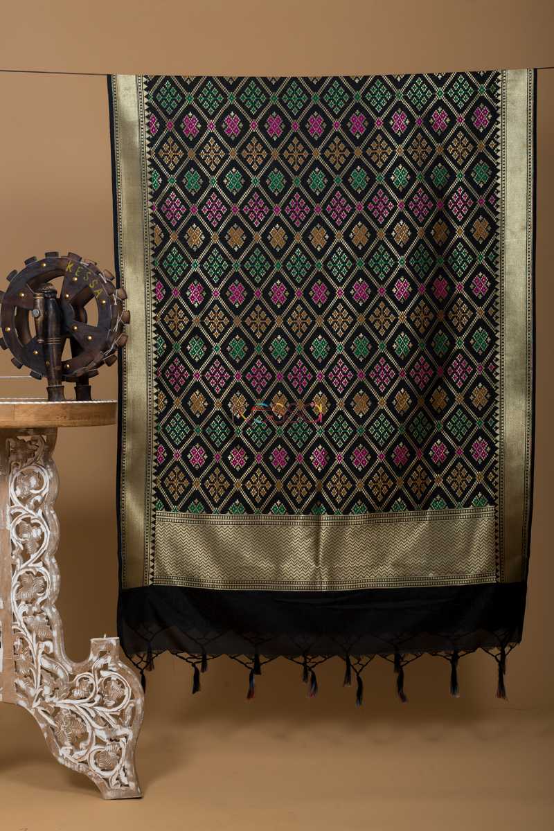 Image for Kusvaa Kudu49 Black Diamond Jaal Patola Dupatta Featured
