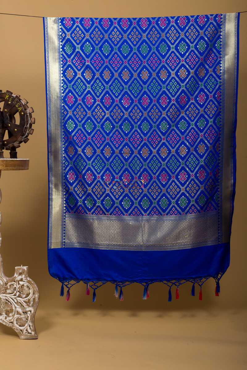 Image for Kusvaa Kudu49 Blue Diamond Jaal Patola Dupatta Featured
