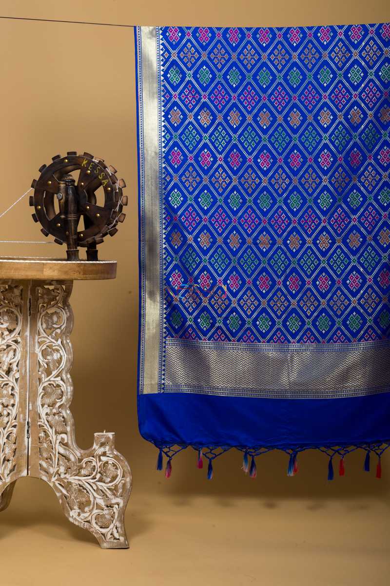 Image for Kusvaa Kudu49 Blue Diamond Jaal Patola Dupatta Front