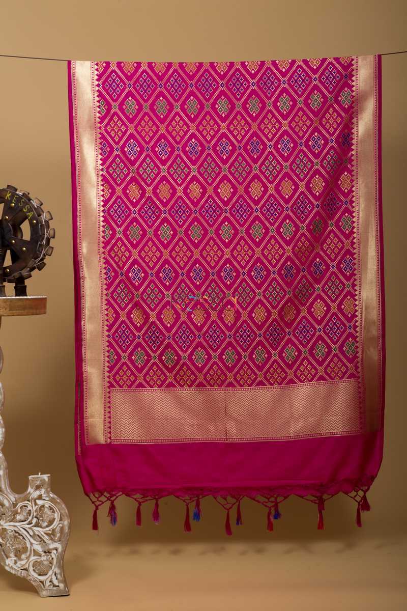 Image for Kusvaa Kudu49 Pink Diamond Jaal Patola Dupatta Featured