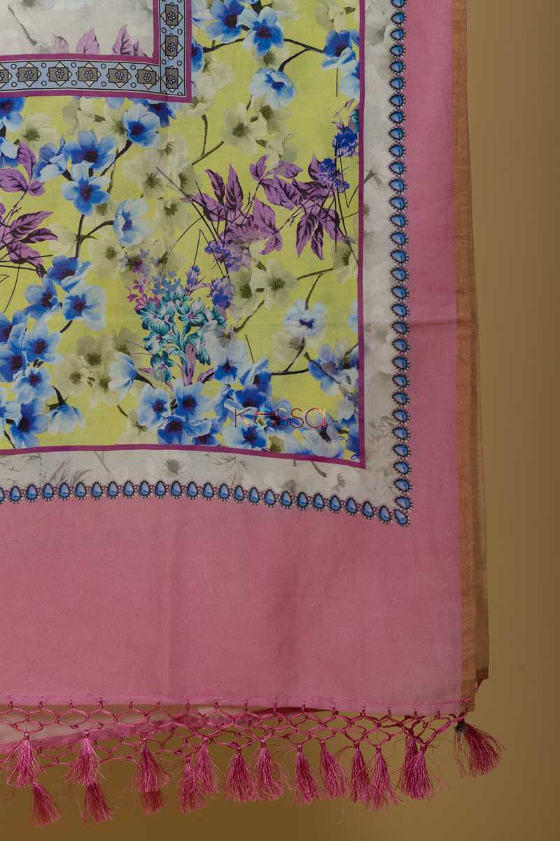 Image for Kusvaa Kudu51 Pink Floral Print Dupatta Closeup