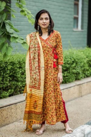 Image for Kusvaa Ws458 Ginger Crimson Handblock Kurta Pant Set Featured