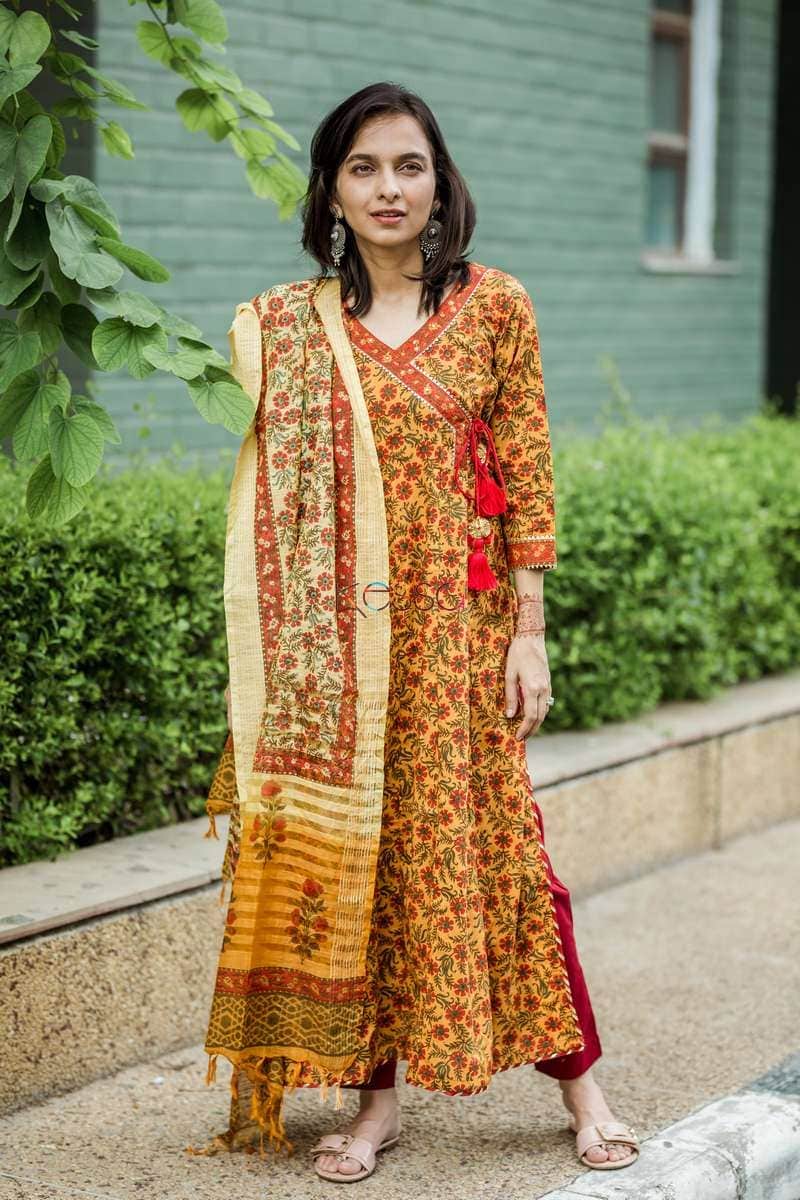 Image for Kusvaa Ws458 Ginger Crimson Handblock Kurta Pant Set Featured