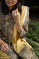 Image for Kusvaa Kuoj80 Cedar Brown Yellow Kurta Pant And Dupatta Set Closeup